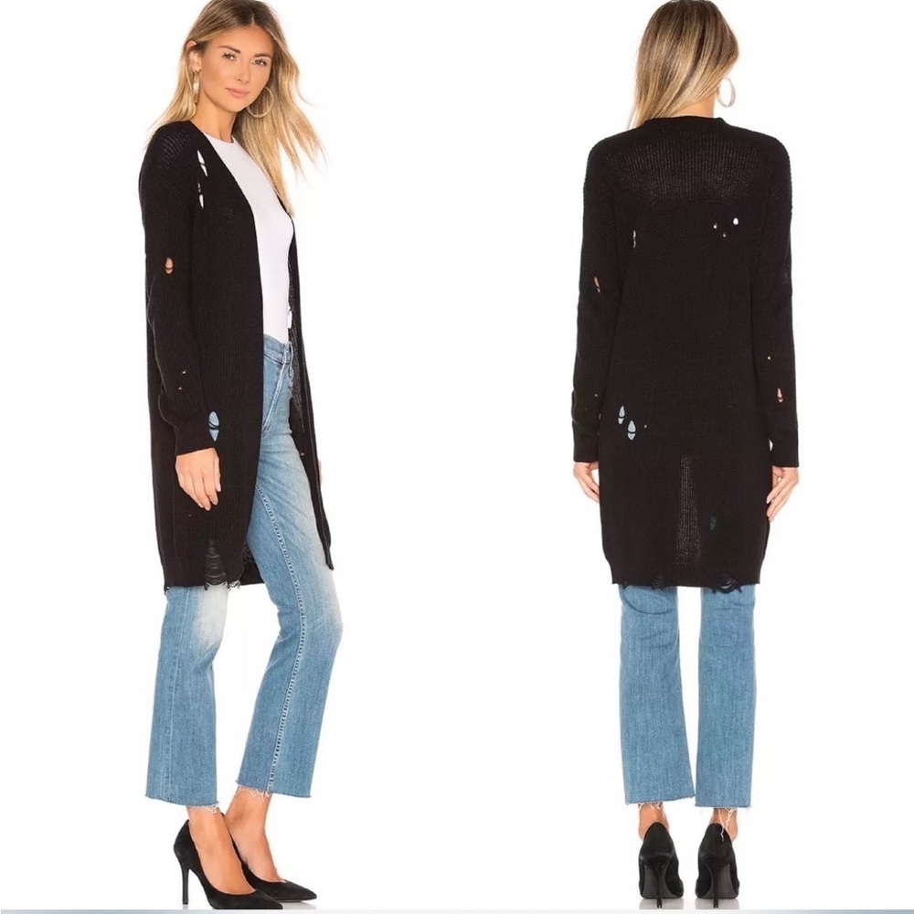 NWT One Grey Day Wyatt Distressed Cardigan in Black
